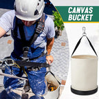 4 Pack Utility Canvas Tool Bucket 15" x 12" All Purpose Canvas Bucket Bag, Truck Tool Organizer with Plastic Bottom Metal Hook for Store Work Accessory, Load Capacity up to 150 Lbs (White)