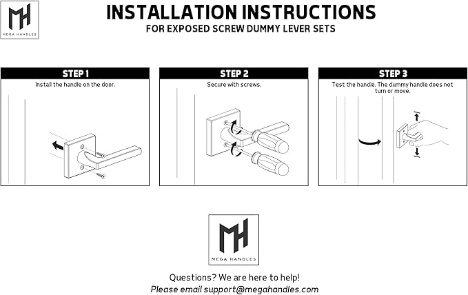 Mega Handles Prime Dummy Lever, Door Handle for Closet or French Doors, Single Side Door Levers, Non-Turning, Fits All Standard Door Sizes, Covered Screws Included - Polished Chrome (2 Pack) 5"