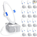 Ensenior 12 Pack 6 Inch LED Recessed Light, Dimmable, 5000K Daylight, 1200LM High Brightness, 12W 120V, Damp Rated, ERL-12X-ETL, Ultra-Thin Canless Wafer Light - ETL & FCC & IC