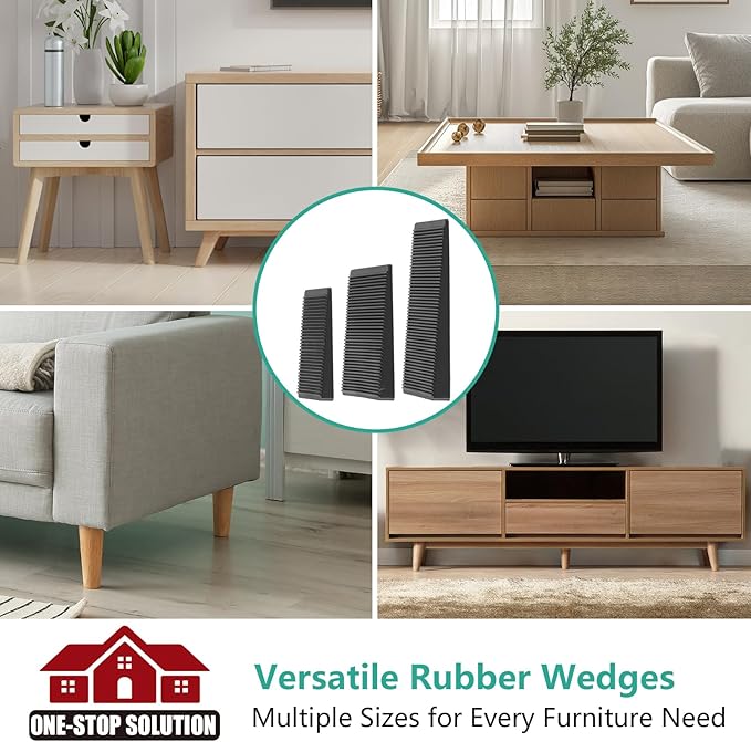 Furniture Leveler 12pcs Kit Size Variety | Multi-Purpose Rubber Shim for Leveling Feet Stable | Anti-Wobble Pad for Uneven Table, Dresser Leg, Toliet and More Furniture | Prevent from Wobbling