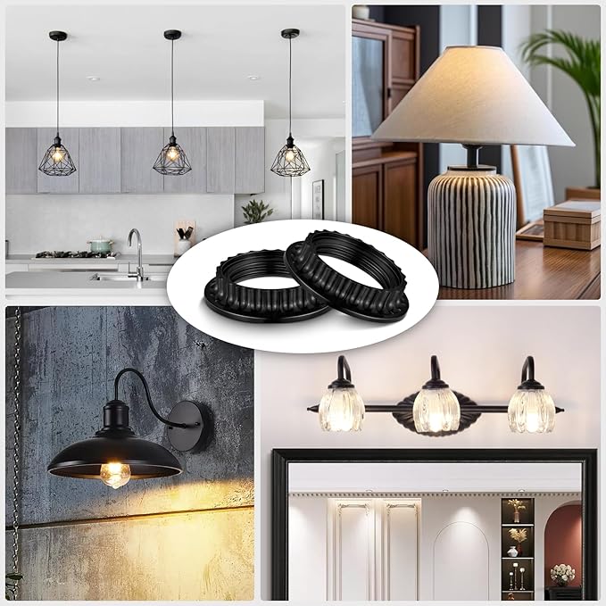 Light Socket Shade Ring,Lamp Shade Collar Rings,Retaining Rings for Light Fixtures Like Hanging Lights,Pendant Lights, Screw Rings for Threaded Medium-Base Sockets