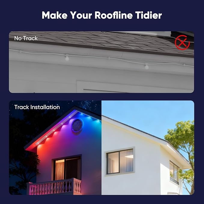 APPECK 50ft Track Kit for Permanent Outdoor Lights Pro C5106, 13pcs Aluminum Channel for RGBCW Dual Lens Smart Eaves Lights, White