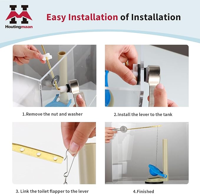 Houtingmaan Toilet Handle Replacement Kit,Toilet Handle Lever for Most Front Mount Toilets, Universal Brass Toliet Flush Handle Lever with Stainless Steel Flapper Chain,Brushed Nickel