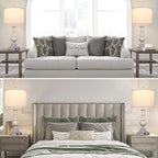 26" Farmhouse Table Lamps Set of 2, Rustic Touch Control Bedside Lamps with 2 USB Ports & AC Outlet, Vintage Resin 3-Way Dimmable Nightstand Lamp Linen Fabric Shade for Living Room Bedroom Decor Gray