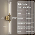 Brass Wall Sconces Set of 2, Double Lights 30" Knurled Texture Indoor Wall Light Fixtures, Bathroom Vanity Light Fixtures with Clear Glass, Modern Wall Lamp for Living Room Hallway(Bulb Included)