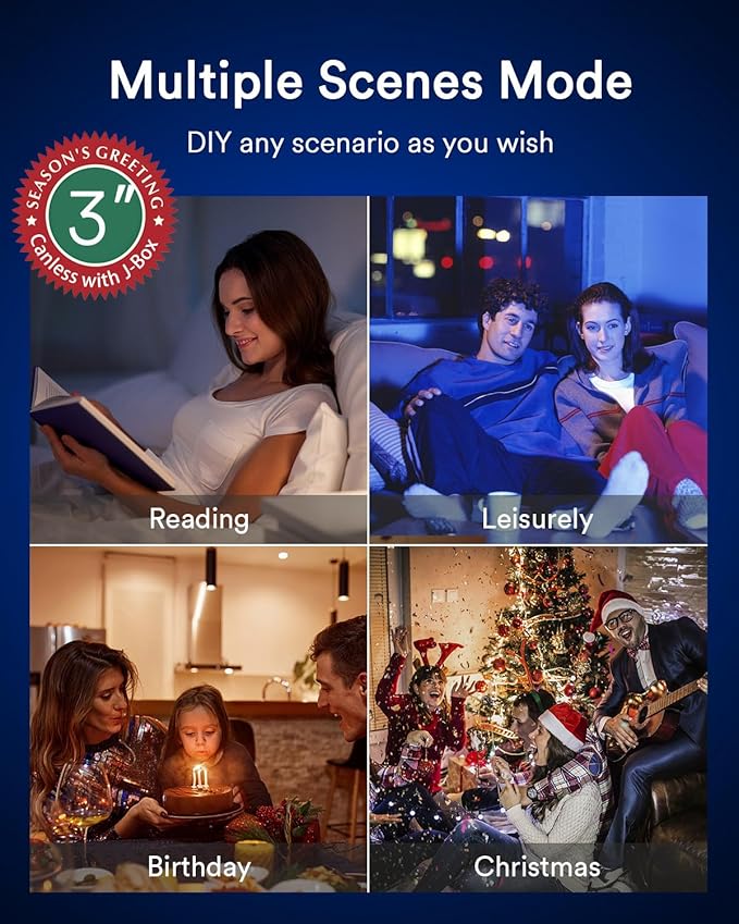 Lumary 3 Inch Smart LED Recessed Light, Color Changing Wafer WiFi Ceiling Downlight, Canless w/J-Box, Compatible with Alexa/Google/Remote-Not Included, 7W 350Lm, 4 Pack