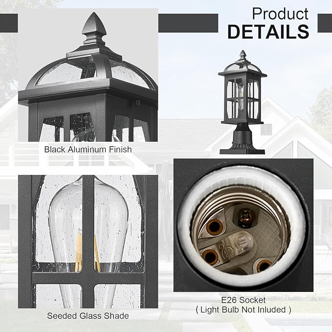 Darkaway Outdoor Post Lights Lamp Posts Outdoor Lighting, Waterproof Aluminum Post Lights Exterior Light Fixtures with Glass,Fence Pole Lights for Porch Yard Patio Garage