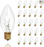 25 Pack C9 Replacement Bulbs, 7W Incandescent Clear Night Light Bulbs for Outdoor String Lights, Clear Christmas Bulbs for Porch, Patio, Garden, Wedding Decor, Warm White, E17 Intermediate Base