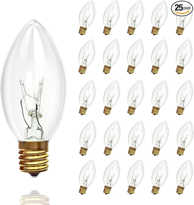 25 Pack C9 Replacement Bulbs, 7W Incandescent Clear Night Light Bulbs for Outdoor String Lights, Clear Christmas Bulbs for Porch, Patio, Garden, Wedding Decor, Warm White, E17 Intermediate Base