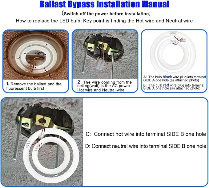 LED Replacement for FC8T9 22W and FC12T9 32W Fluorescent Bulb, 8 inch 11W for T9 22 Watts Circular Light Bulbs, 12 inch 16w for 32 Watts Circline, CRI 80, Daylight Ballast Bypass Required