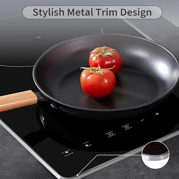 2 Burner Electric Cooktop, Electric Stove Top 12 Inch with Metal Trim, Sensor Touch Control, Fast Heat, Multiple Safety Protection, 3000W, 220V~240V Hard Wire(No Plug)