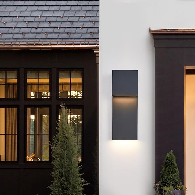 Modern LED Outdoor Wall Sconce 17W Integrated LED Outdoor Wall Mount,Anti Rust Textured Black Suit for Wet Locations and All Rooms,Easily Installed in Any Direction.Bulb Included.