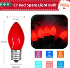 25 Pack C7 Red Ceramic Incandescent Replacement Bulbs, 5W Warm White 2200K, E12 Candelabra Base, Waterproof C7 Night Light Bulbs for Vintage Christmas Lights Outdoor Indoor Home Party Decorations