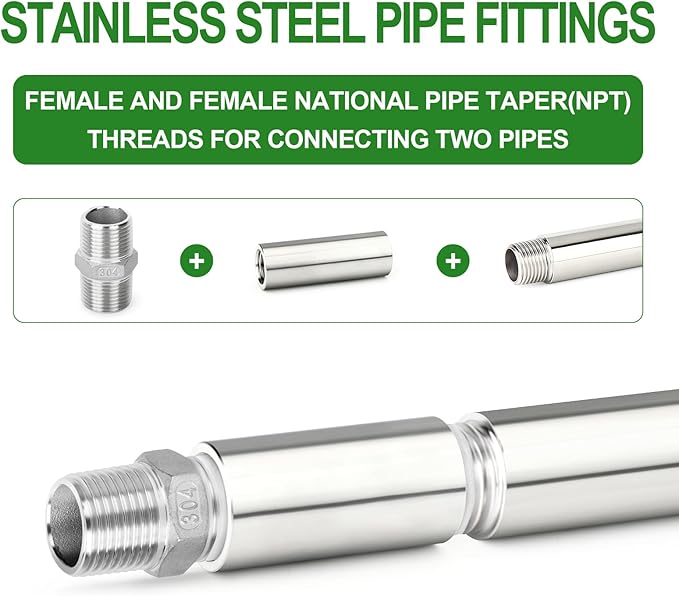 TAISHER 2PCS Stainless Steel Pipe Fittings, 1/4" NPT Female x 1/4" NPT Female Threaded, 2" Length Thickened Nipple Cast Pipe