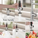 Smart Kitchen Faucet, 3 Modes Pull Down Sprayer, LED Temperature Control, Ceramic Valve,360-Degree Rotation,1 or 3 Hole Deck Plate, Double Spout. 10-Year Warranty. (KW-05SN, Brushed Nickel)