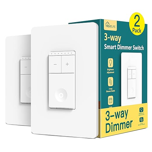 TREATLIFE 3 Way Smart Dimmer Switch 2 Pack, 2 Master Dimmer Switch Compatible with Alexa, Google Assistant, 2.4GHz WiFi Light Switch APP Remote Control, Neutral Wire Needed, Schedule, No Hub Required