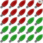 Meconard C9 Led Replacement Christmas Light Bulbs, C9 Shatterproof Led Bulbs for Christmas Indoor Outdoor String Lights, Mini Bulb Intermediate E17 Base Decor Red Light Bulbs Green Light Bulb, 25 Pack