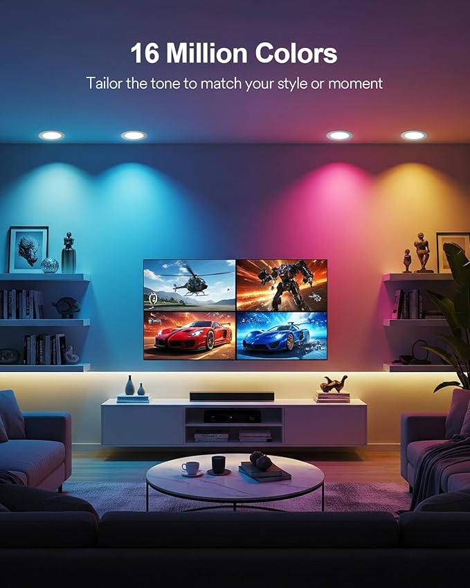 Lumary Smart Recessed Lighting 6 Inch, Color Changing LED Downlight 13W 1000LM, Wi-Fi Bluetooth Soffit Lights with J-Box, Compatible with Alexa/Google Assistant/BT Remote, ETL Listed, 1 Pack