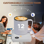 Coffee Mug Warmer & Mug Set for Desk, 36W Mug Warmer with Temperature Display, 1-12H Timer & 6 Temperature Settings, Fast Heating, Auto Shut Off, Smart Coffee Cup Warmer for Coffee (White Set)