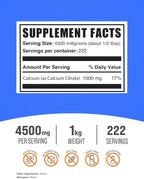 BulkSupplements.com Calcium Citrate Powder - Calcium Citrate Supplement, Calcium Citrate 1000mg - Gluten Free, 4500mg (1000mg Calcium) per Serving, 1kg (2.2 lbs) (Pack of 1)