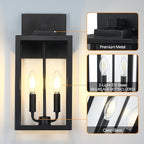 15.5" Black Outdoor Wall Lantern 2-Light, Outdoor Light Fixtures Modern Wall Sconces, Industrial Porch Light Large Outside Lights for House with E12 Sockets, Exterior Lamp Lighting, 1 Pack