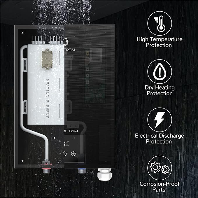 Airthereal Electric Tankless Water Heater 14kW, 240Volts - Endless On-Demand Hot Water - Self Modulates to Save Energy Use - Small Enough to Install Anywhere - for 1 Shower, Evening Tide series