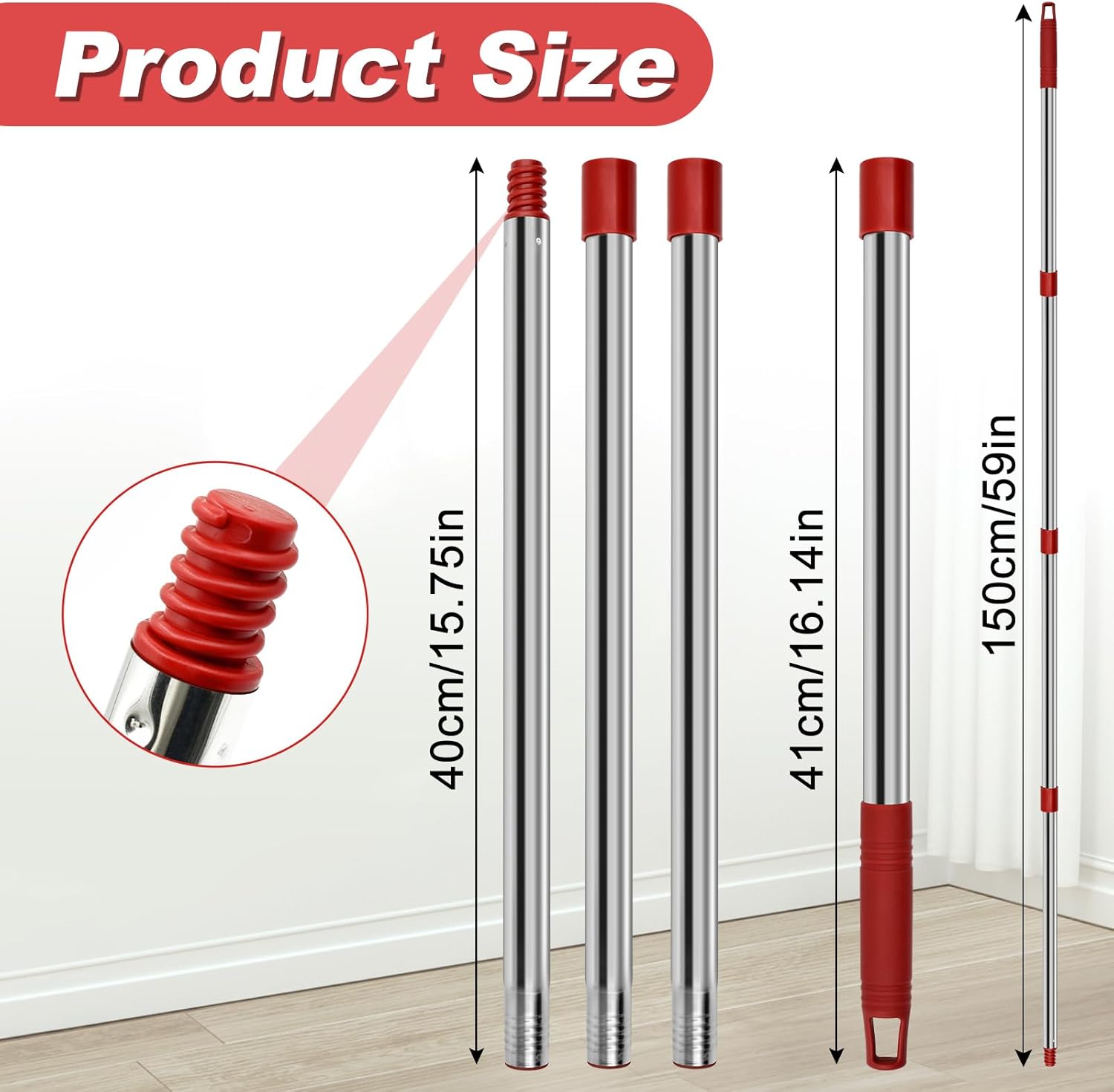 4 Section Spin Mop Replacement Handle for O Cedar Mop Handle for Ocedar Spin Mop Handles to Floor Clean Adjustable 30" to 58" Length Mop Stick Pole Handle, American Screw Joint (Mop Head Not Included)