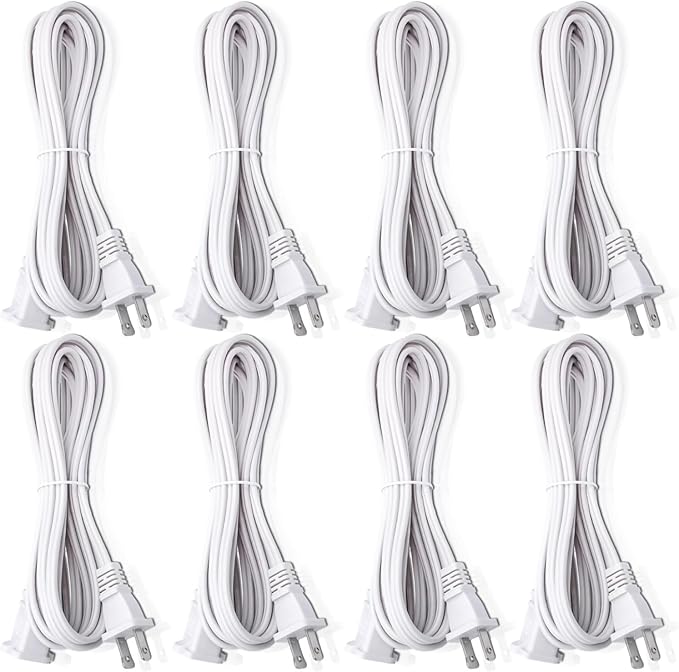 8-Pack Extension Cord 2 Prong,10FT Long Cords Extension for Indoor/Outdoor,US Male/Female Power Cable for NEMA 1-15P to NEMA 1-15R,White