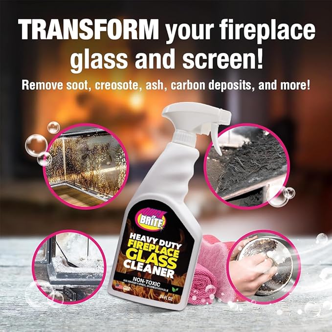 Quick 'n Brite Fireplace Glass Cleaner 24oz, Nonabrasive Cleaning Spray for Oven, Cooktops, Ceramic-Glass, Microwave Glass (Pack of 2)