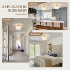 Gold Semi Flush Mount Ceiling Light Fixture,3-Light Ceiling Mount Drum Light Fixture with White Fabric Shade,12.6inch Modern Close to Ceiling Lamps for Living Room, Bedroom, Dining Room,Hallway