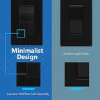 LIDER Brushed Black Minimalist Design Decorator Switch, Frameless Paddle Wall Light Switch, On/Off Rocker Switch, Single Pole, Residential Grade, UL Listed, 3 Wire, 15A 120-277VAC, 5 Pack