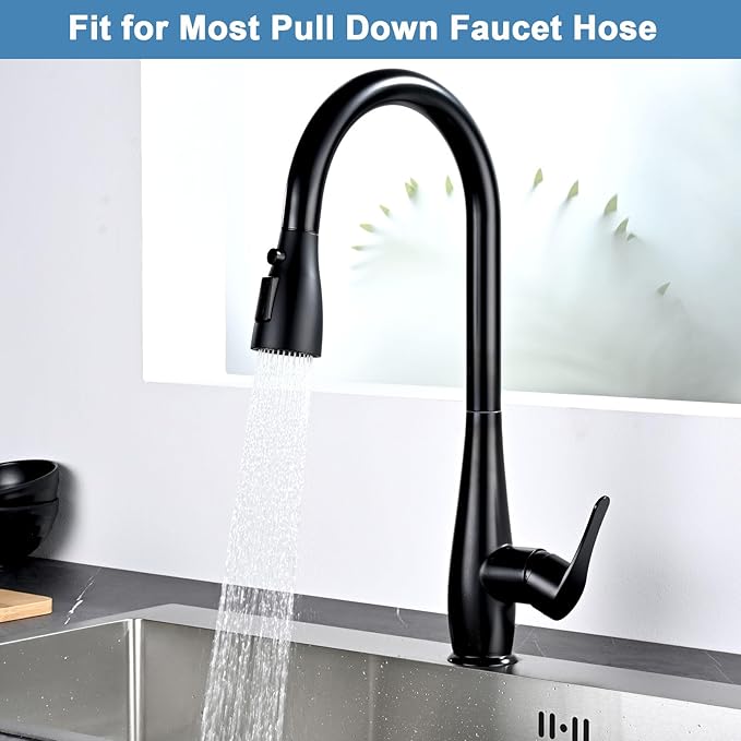 Metal Kitchen Faucet Head Replacement, 3 Functions Kitchen Faucet Head High Pressure, Matte Black Pull Down Kitchen Sink Sprayer Replacement with 9 Adapters Compatible with Most Faucets
