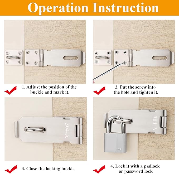 5 Inch Door Locks Hasp Latch 2 Pack,304 Stainless Steel Safety Padlock Clasp Hasp Lock Latch with Combo Lock & Padlock,Heavy Duty Gate Latch Lock with Screws