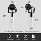 Black Indoor Wall Sconces Set of Two, 15'' knurled Brass Cylinder Sconces, Modern Clear Glass Bathroom Vanity Light, for Living Room, Bedrooms, Hallway, Fireplace, Staircases, Include Bulb