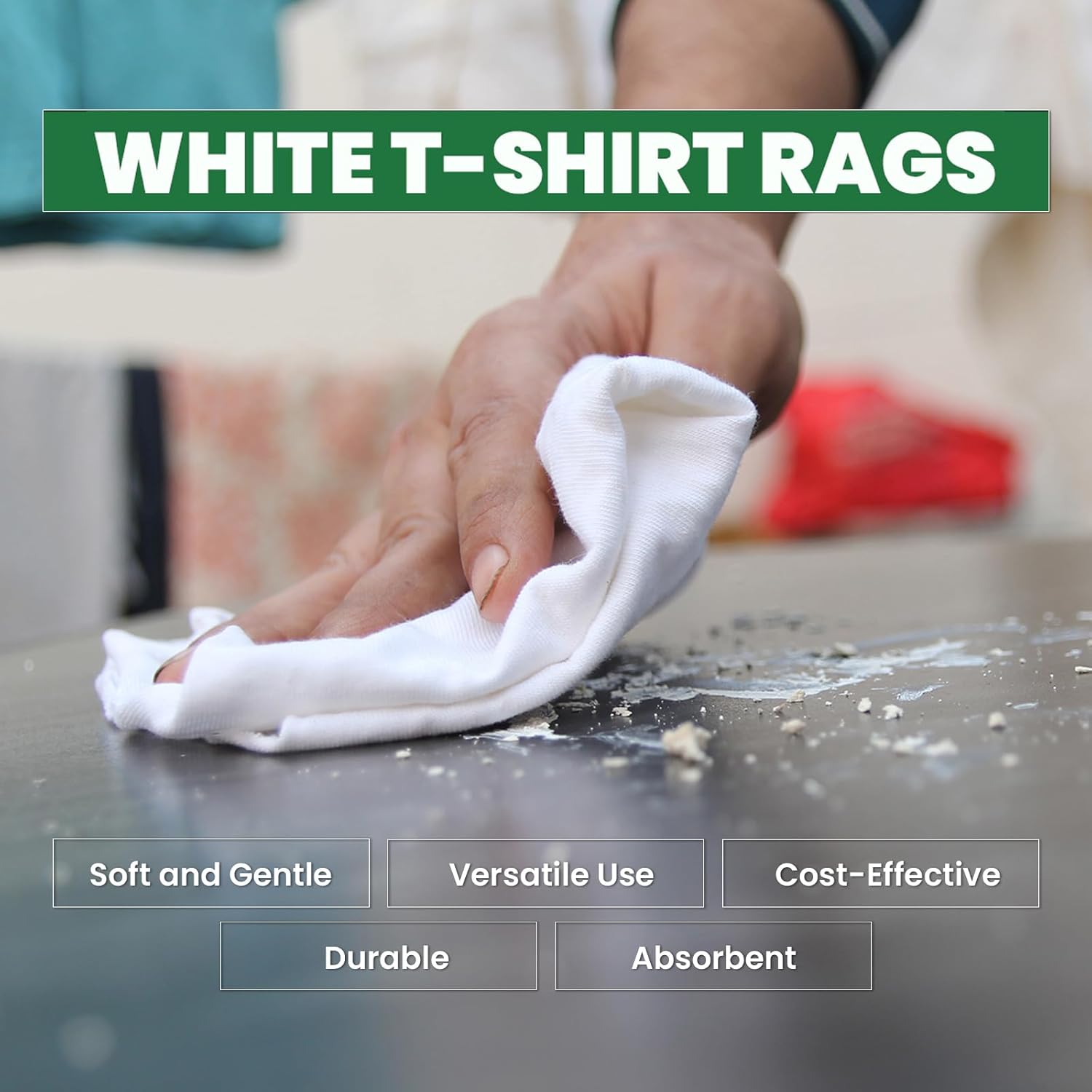 Recycled White T-Shirt Cleaning Cloths (1 lb. Bag) – Shop Rags Bulk for Oil, Stain, Grease, Paint, and Auto Cleaning, Multipurpose White Cotton Rags
