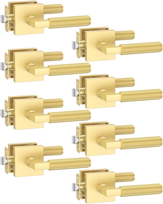 Asidrama 8 Pack Gold Privacy Door Handles, Door Lever with Door Knobs Indoor for Bedroom or Bathroom, Heavy Duty Door Handles Interior with Locks for Left Right Sided Doors