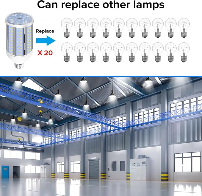 HJFF Corn Light Bulb 500W Equivalent Led Bulb 8750Lumen 60W 6000K Cool Daylight White E26/E27 Medium Base Led Corn Bulb for Outdoor Indoor Garage Warehouse Backyard Factory Workshop Street