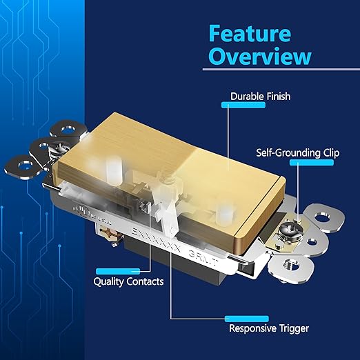 LIDER Brushed Gold Minimalist Design Decorator Switch, Frameless Paddle Wall Light Switch, On/Off Rocker Switch, Single Pole, Residential Grade, UL Listed, 3 Wire, 15A 120-277VAC