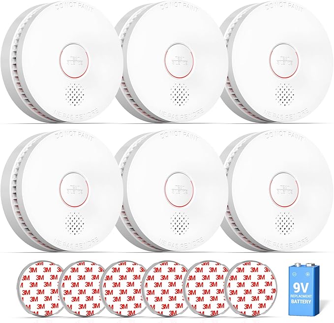 SITERWELL Smoke Detector, 10 Year Product Life Fire Alarm with Magnetic Fastening Kit, Smoke Alarm with Photoelectric Sensor and Low Battery Warning Function for House, UL217-10th Listed,GS509A,6 Pack