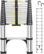 Telescoping Ladders 16.5 FT Aluminum Ladder - One-Button Retraction Collapsible Extension Ladder for Home,RV,Attic & Loft, Lasts 330 LBS with 2 Triangle Stabilizers and 2 Detachable Hooks