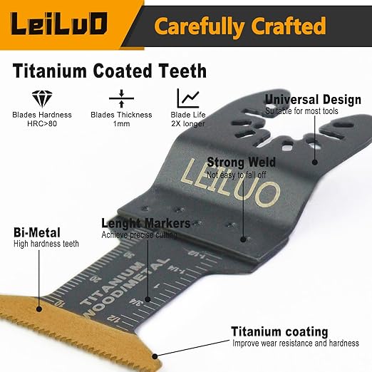 LEILUO 20 Piece Titanium Multitool Blade Set Extra Longer & Wider Oscillating Saw Blades Kit for Wood Nails Thin Metal Storage Bag Included