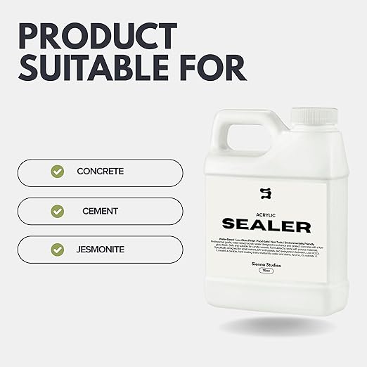 Acrylic Sealer for Concrete & Cement Crafts – Low Gloss, Non-Toxic, Water Resistant, Food Safe – Compatible with Jesmonite – 16 oz (48oz)