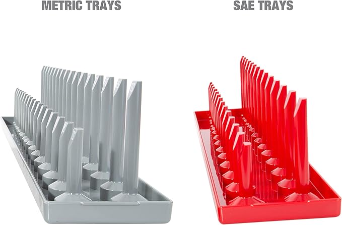 OEMTOOLS 22413 6 Piece SAE and Metric Socket Tray Set, SAE and Metric Socket Storage for Sizes 1/4", 3/8”, and 1/2" Drive, Socket Holders and Socket Organizer Tray for Toolbox, Red/Grey