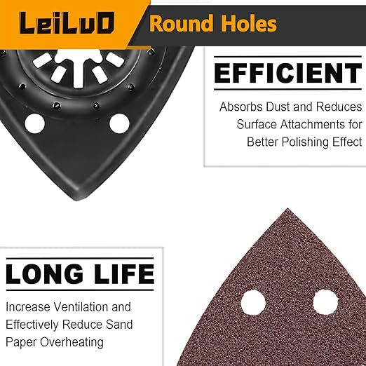 LEILUO 127 Pcs Oscillating Tool Sanding Pad Kit - 4 Triangle Pads, 120 Sandpaper, 3 Adapters - Compatible with DeWalt, Dremel, Milwaukee & More
