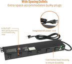 Tecmojo 1U Rackmount Network-Grade PDU Surge Protector Power Strip, 12 Outlets (6 Front, 6 Rear Wide Spaced) 12A 6ft Cord with 5-15P Lug - Black, UL Certified