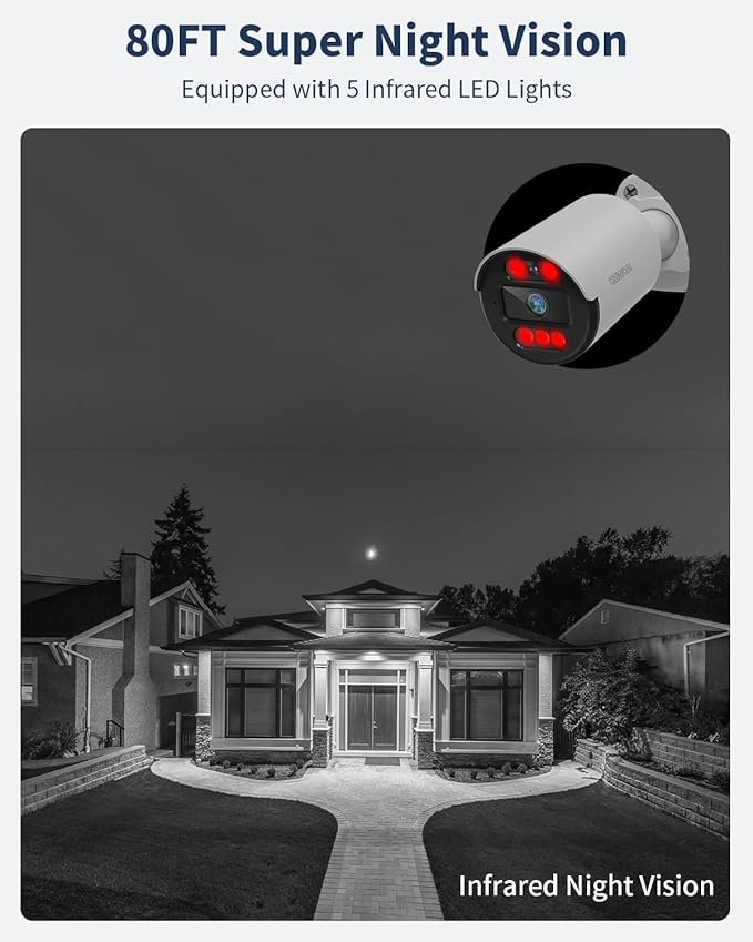 《122°Wide Angle & 80FT Night Vision》Outdoor Wired Security Camera System,CCTV Cameras Outside, Home Video Surveillance Systems
