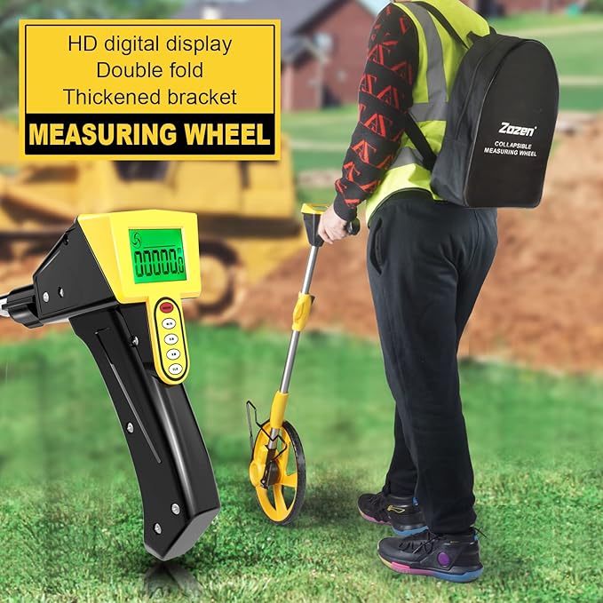 Zozen Measuring Wheel Digital Display, Foldable Feet/Meter Digital Measuring Wheel with Backlit Display | Up to 99,999Ft/ 99,999M | Kickstand to Keep Stand | Easy to Carrying Include cloth backpack.