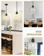 Emak Black Pendant Light Fixtures, Modern 10 Inch Clear Glass Pendant Lights Kitchen Island, Farmhouse Large Kitchen Island Lighting, PL126-BK-CG