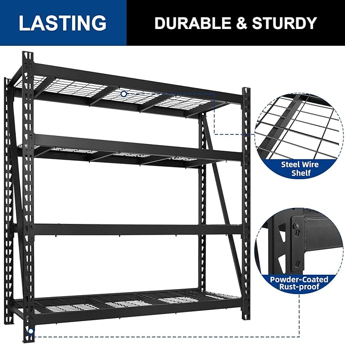 BILT HARD 72" W x 24" D Heavy Duty Garage Shelving, 72" H Storage Shelves, 5-Tier Industrial Metal Shelving Units with Adjustable Shelf, Steel Wire Utility Storage Shelves, 8000 LBS