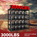 Shelving Units and Storage, 3000LBS Garage Storage Shelves, 5 Tier Shelving Unit, Steel Industrial Shelving, Adjustable Standing Shelf for Garage, Pantry, Closet 72" H x 36" W x 16" D, Black